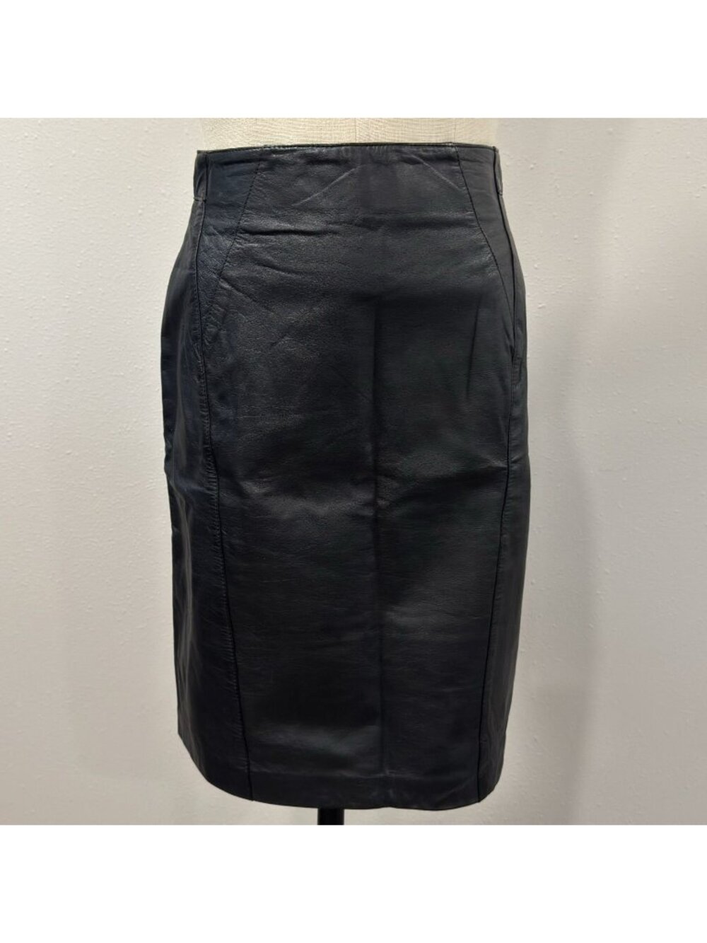 Vintage Avanti Genuine Leather Pencil Skirt Womens Size 6M Black Midi Lined Zip